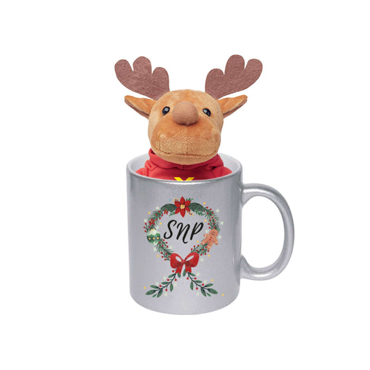 Rudolph Plush Toy In A Silver Glitter Mug | SNP Store