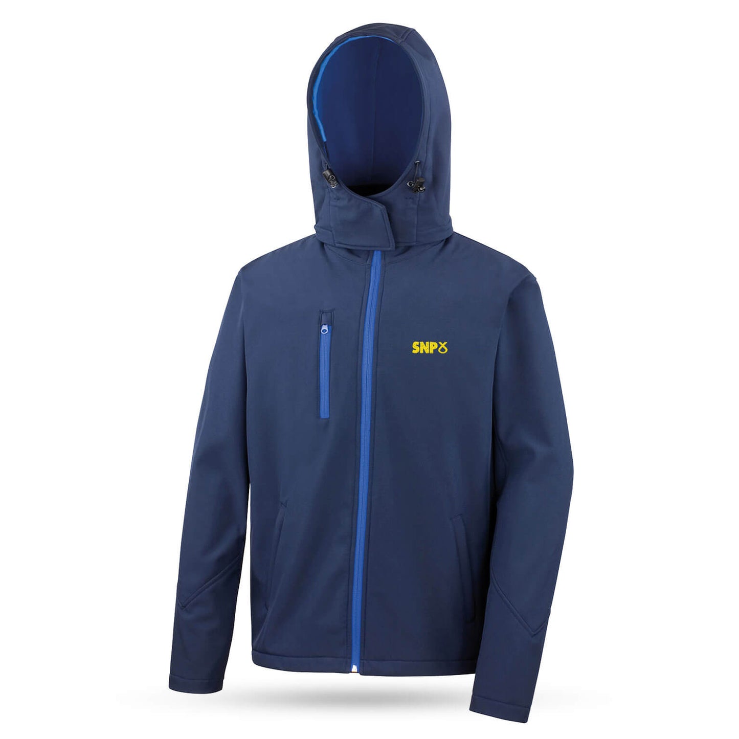 SNP Unisex Hooded Softshell Jacket - Navy - Front View - Scottish National Party